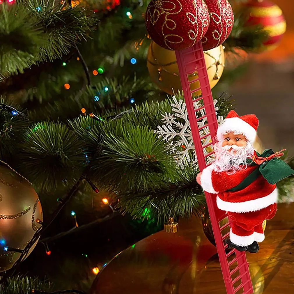 Escada de escalada elétrica papai noel música boneca ornamento de natal