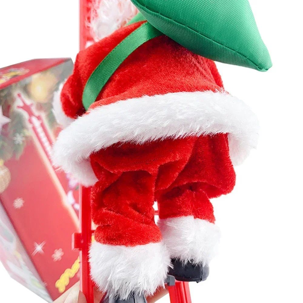 Escada de escalada elétrica papai noel música boneca ornamento de natal