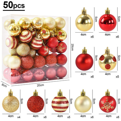 50 pçs/caixa bolas de árvore de natal ornamento ouro vermelho pendurado