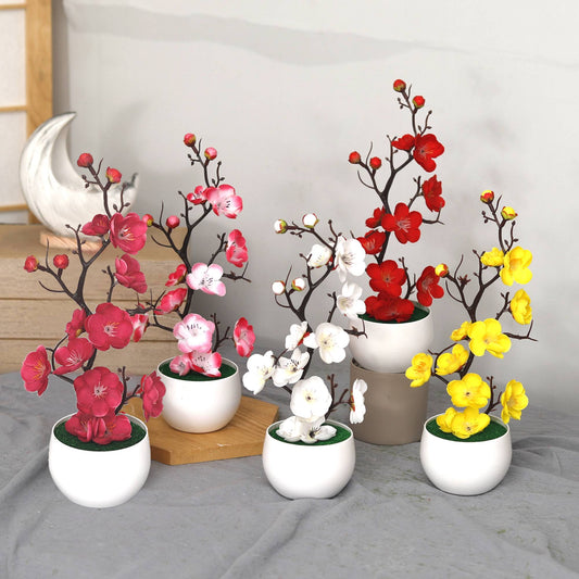 30 cm plantas artificiais bonsai pequena árvore simulação pote plantas flores