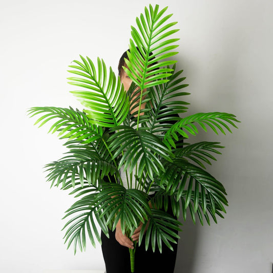 Palmeira artificial grande de 90-120cm, plantas falsas tropicais, folhas