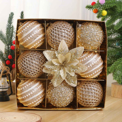 Conjunto de enfeites de bola de Natal de 9 unidades de 8 cm com glitter bolas de