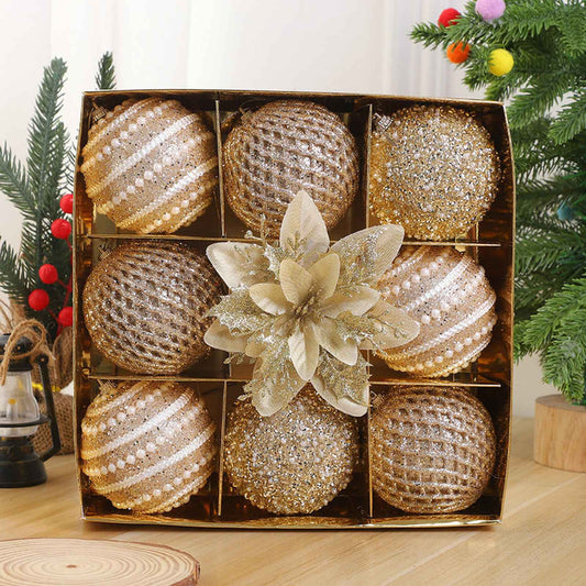 Conjunto de enfeites de bola de Natal de 9 unidades de 8 cm com glitter bolas de