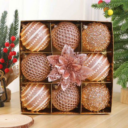 Conjunto de enfeites de bola de Natal de 9 unidades de 8 cm com glitter bolas de