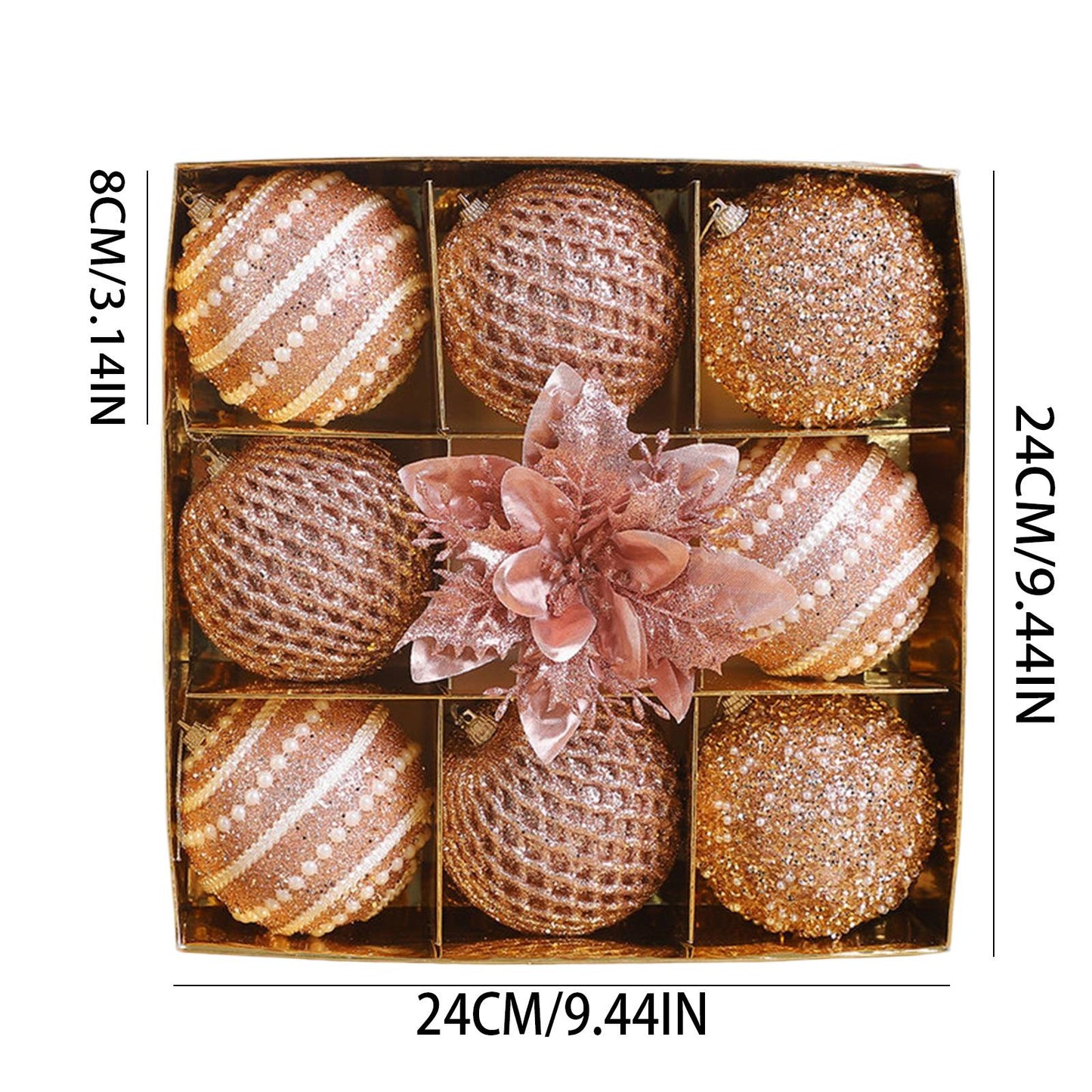 Conjunto de enfeites de bola de Natal de 9 unidades de 8 cm com glitter bolas de